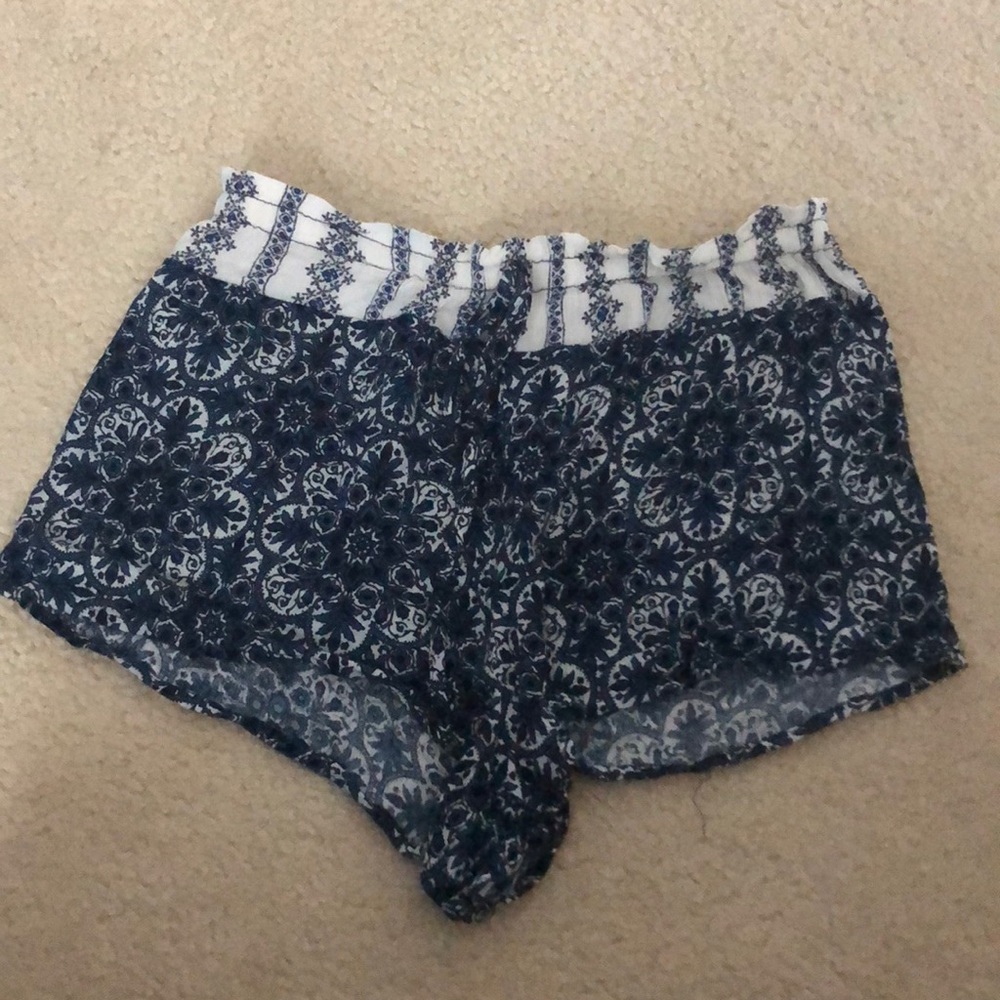 White and blue floral shorts